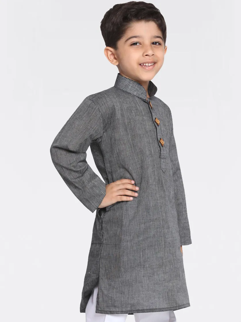 Jashvi Boys Black Handloom Pure Cotton Kurta