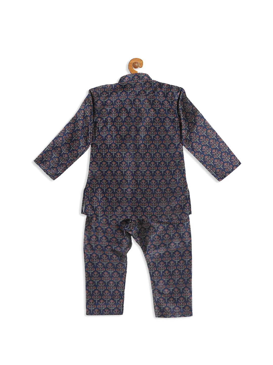 Jashvi Boy's Navy Blue Floral Printed Kurta And Pyjama Set