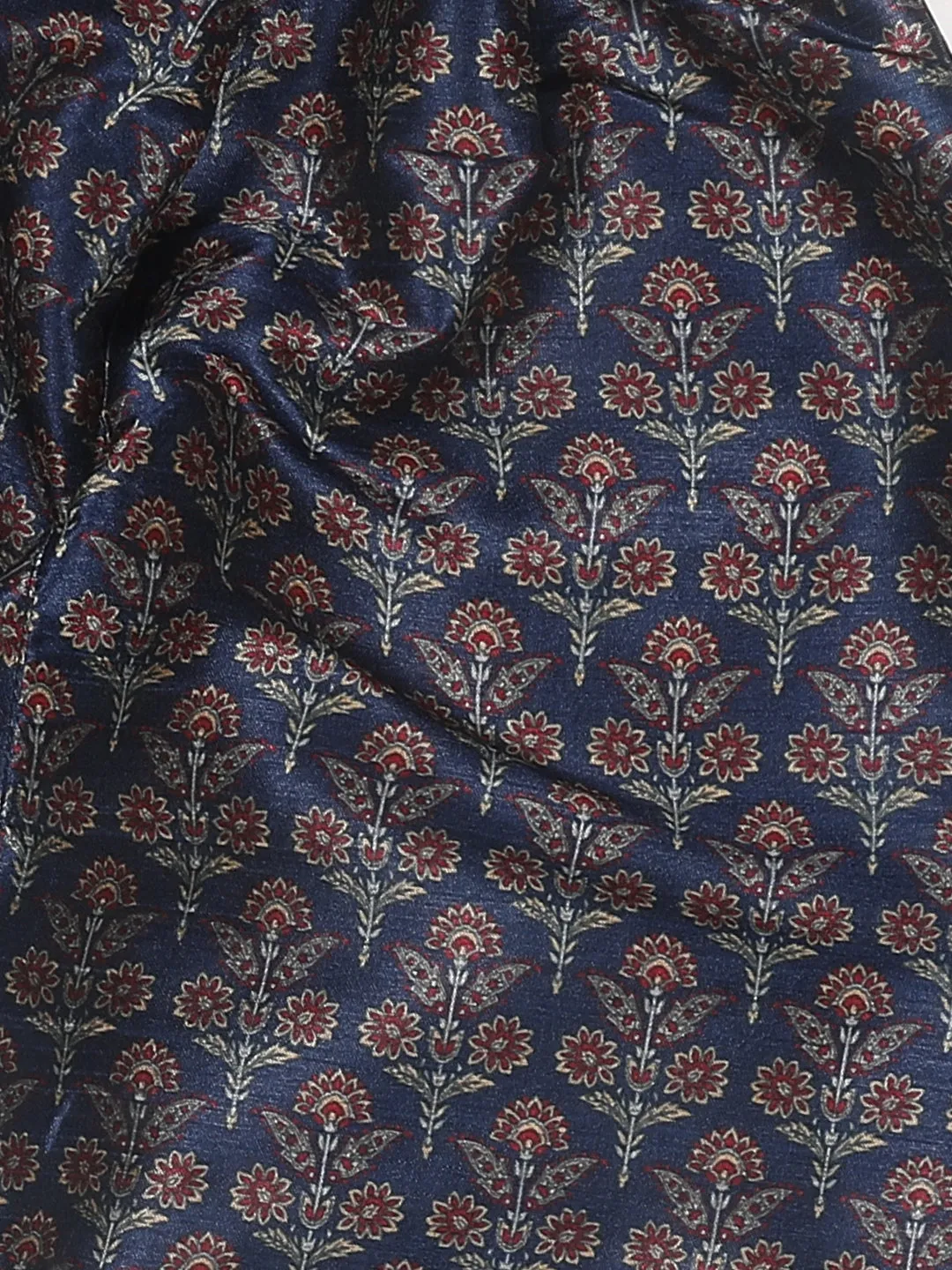 Jashvi Boy's Navy Blue Floral Printed Kurta And Pyjama Set