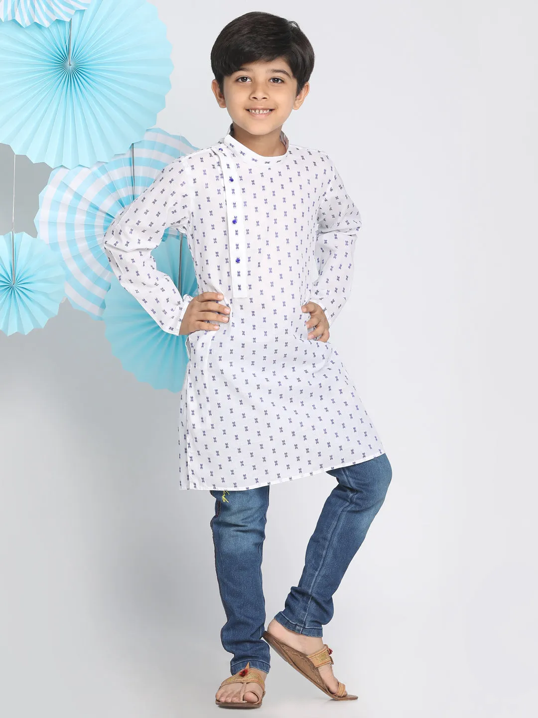 Jashvi Boys' White Woven Kurta