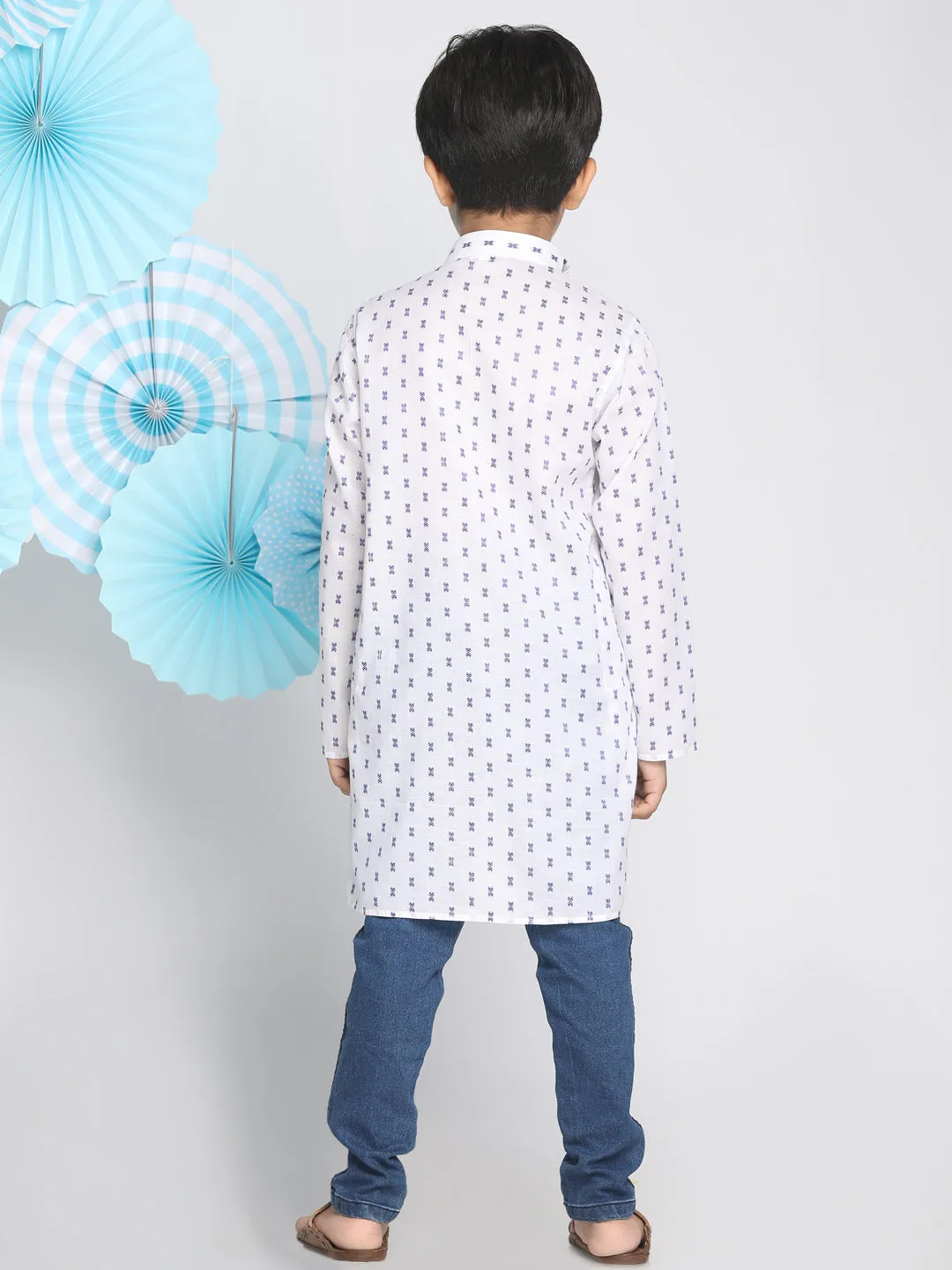 Jashvi Boys' White Woven Kurta