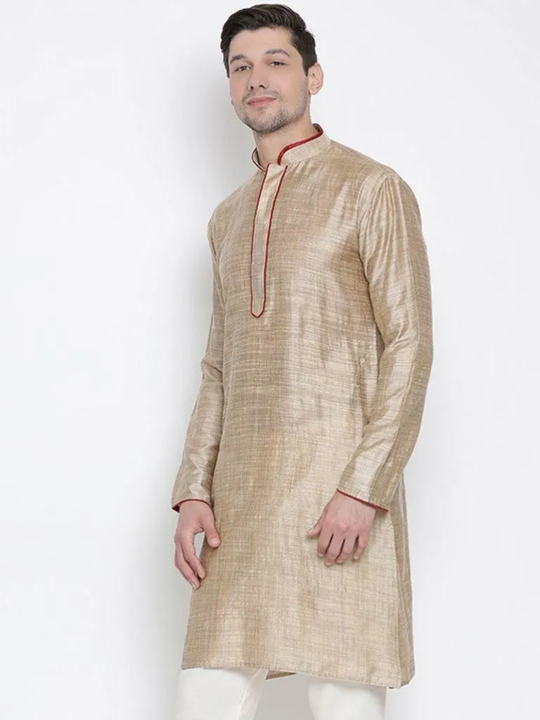 Jashvi Men's Beige Cotton Silk Blend Kurta