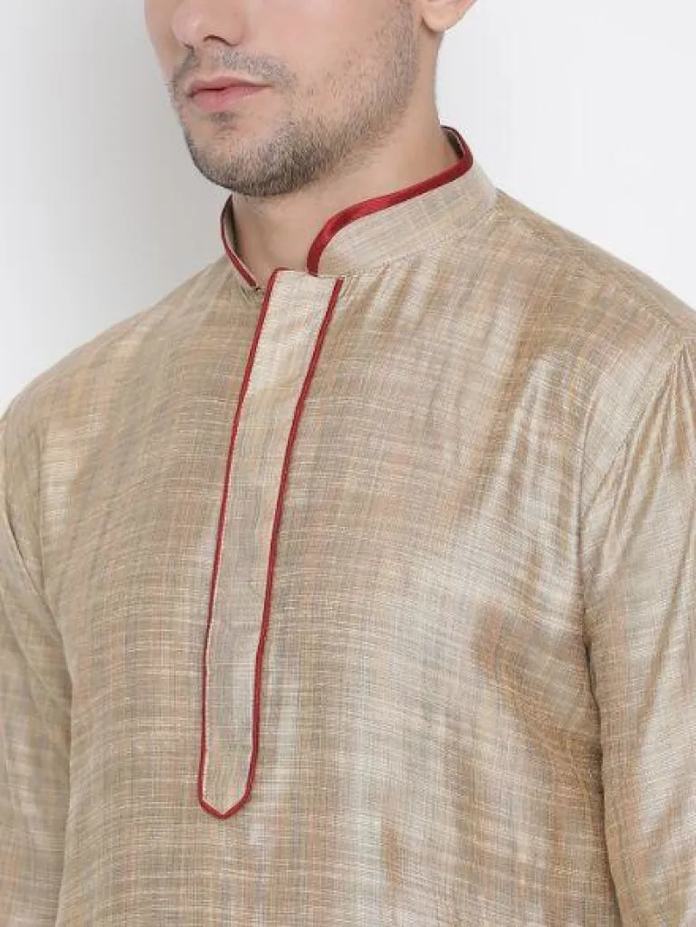 Jashvi Men's Beige Cotton Silk Blend Kurta