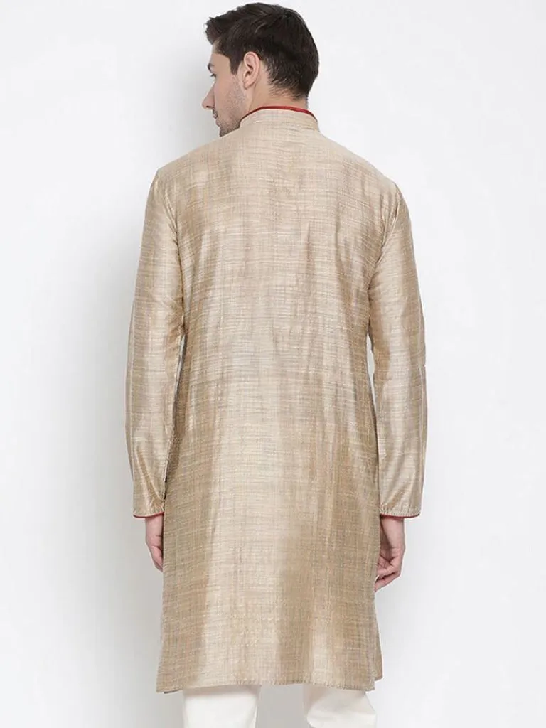Jashvi Men's Beige Cotton Silk Blend Kurta