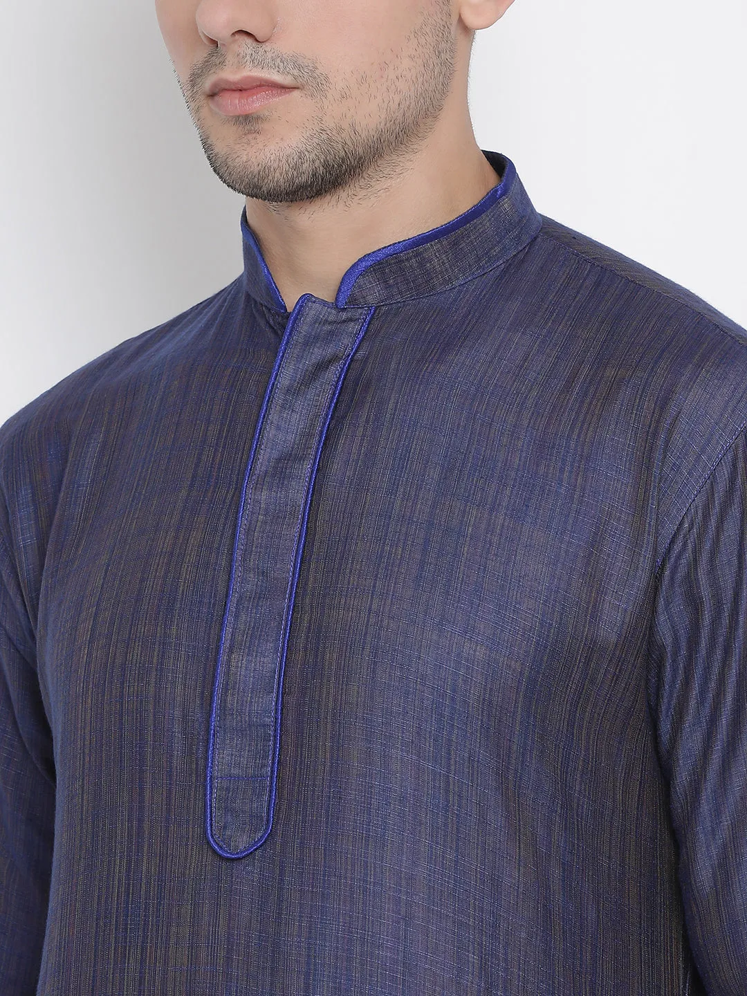 Jashvi Men's Blue Cotton Silk Blend Kurta