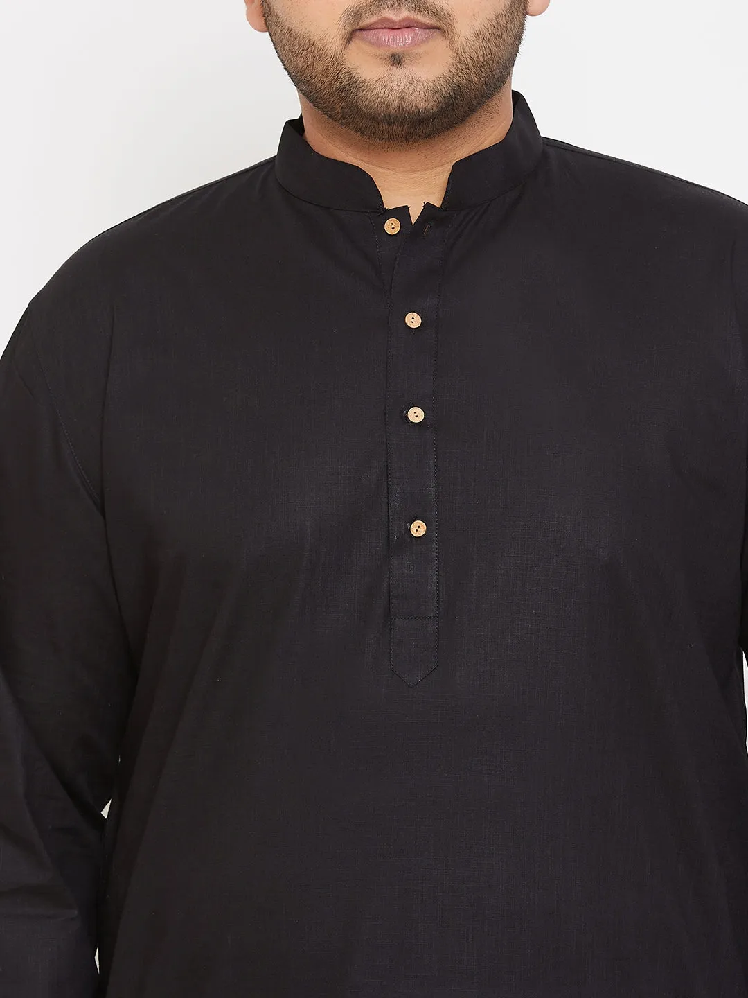 Jashvi Men's Plus Size Black Cotton Kurta