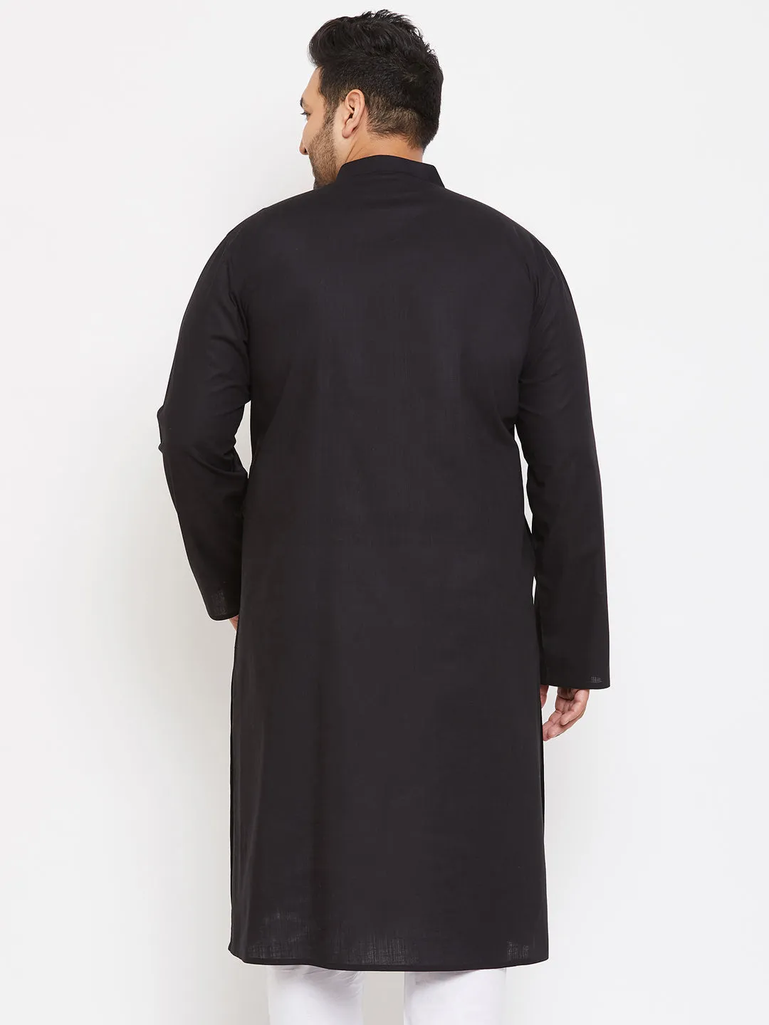 Jashvi Men's Plus Size Black Cotton Kurta