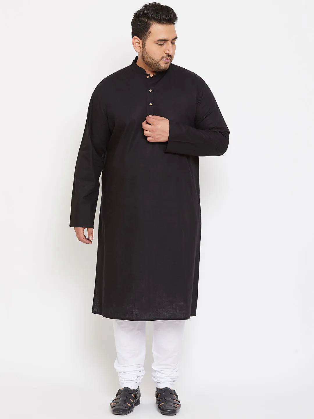 Jashvi Men's Plus Size Black Cotton Kurta