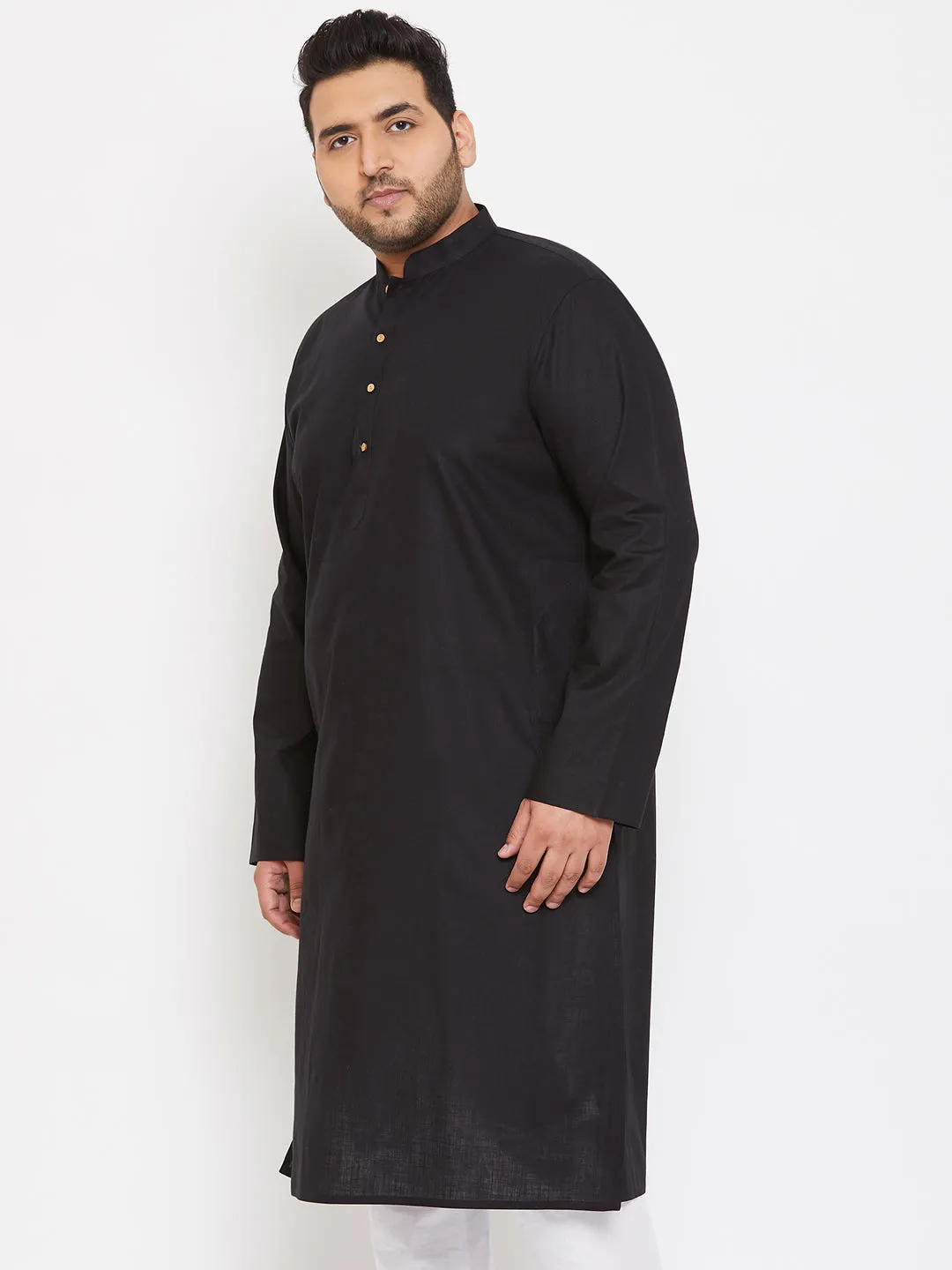 Jashvi Men's Plus Size Black Cotton Kurta