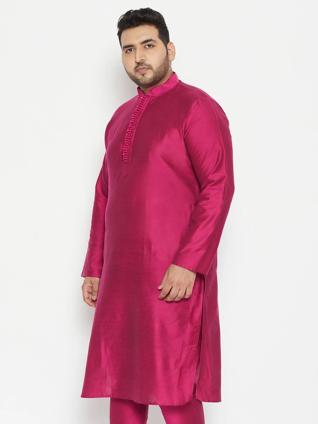 Jashvi Men's Plus Size Fushia Pink Viscose Blend Kurta
