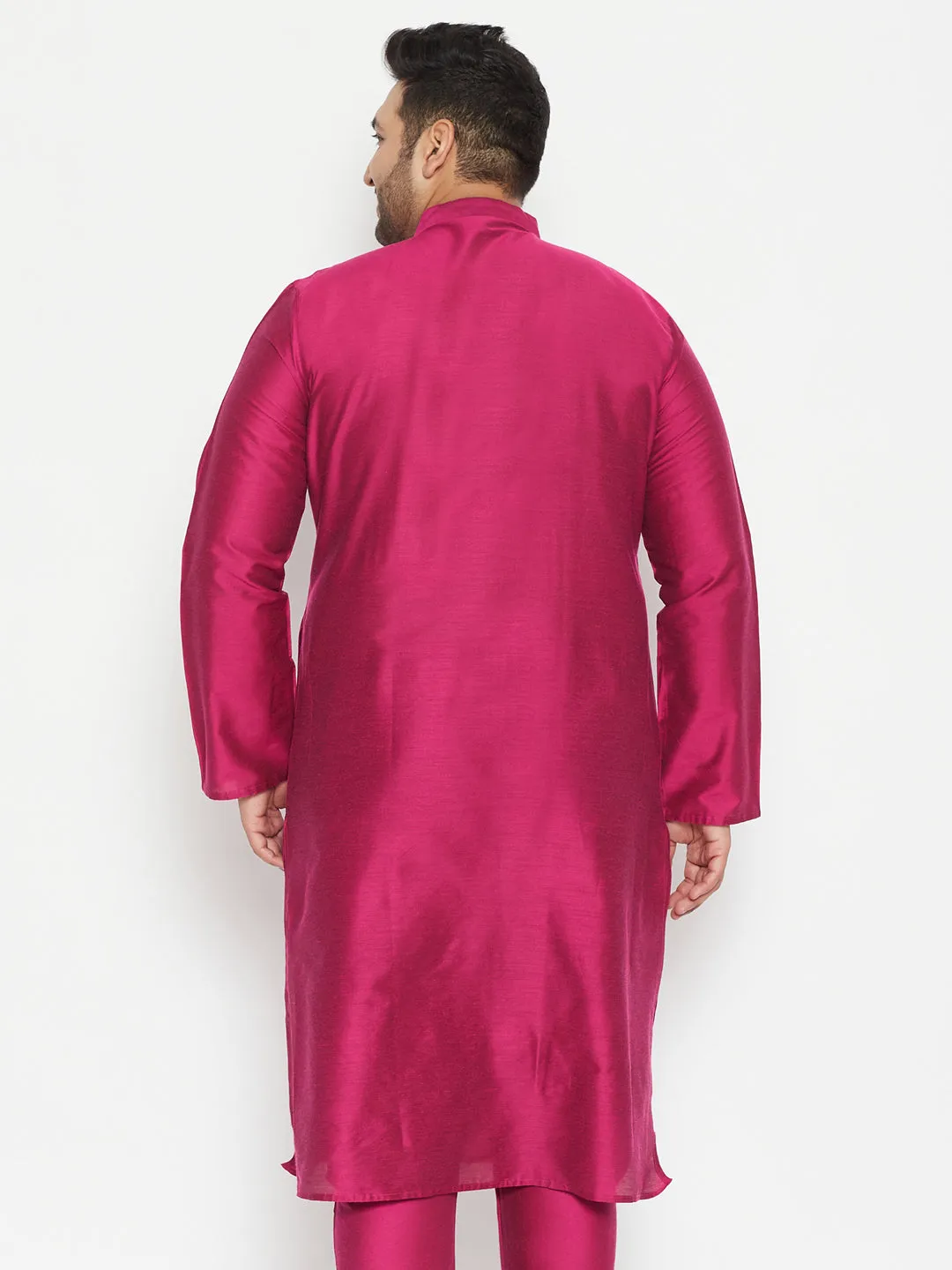 Jashvi Men's Plus Size Fushia Pink Viscose Blend Kurta
