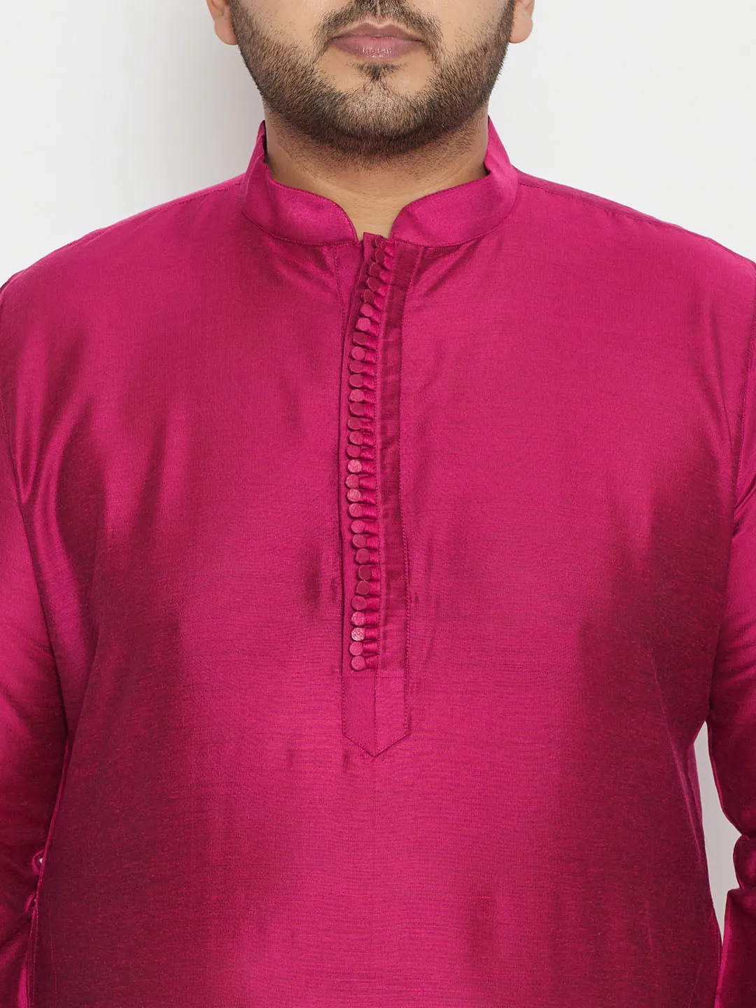 Jashvi Men's Plus Size Fushia Pink Viscose Blend Kurta