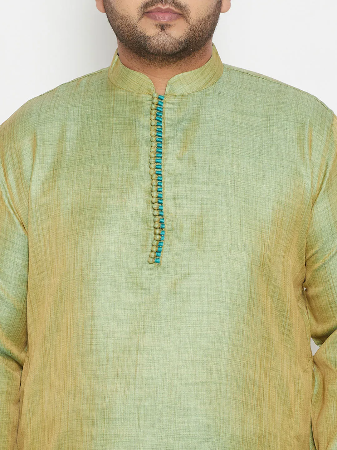 Jashvi Men's Plus Size Mint Green Viscose Blend Kurta