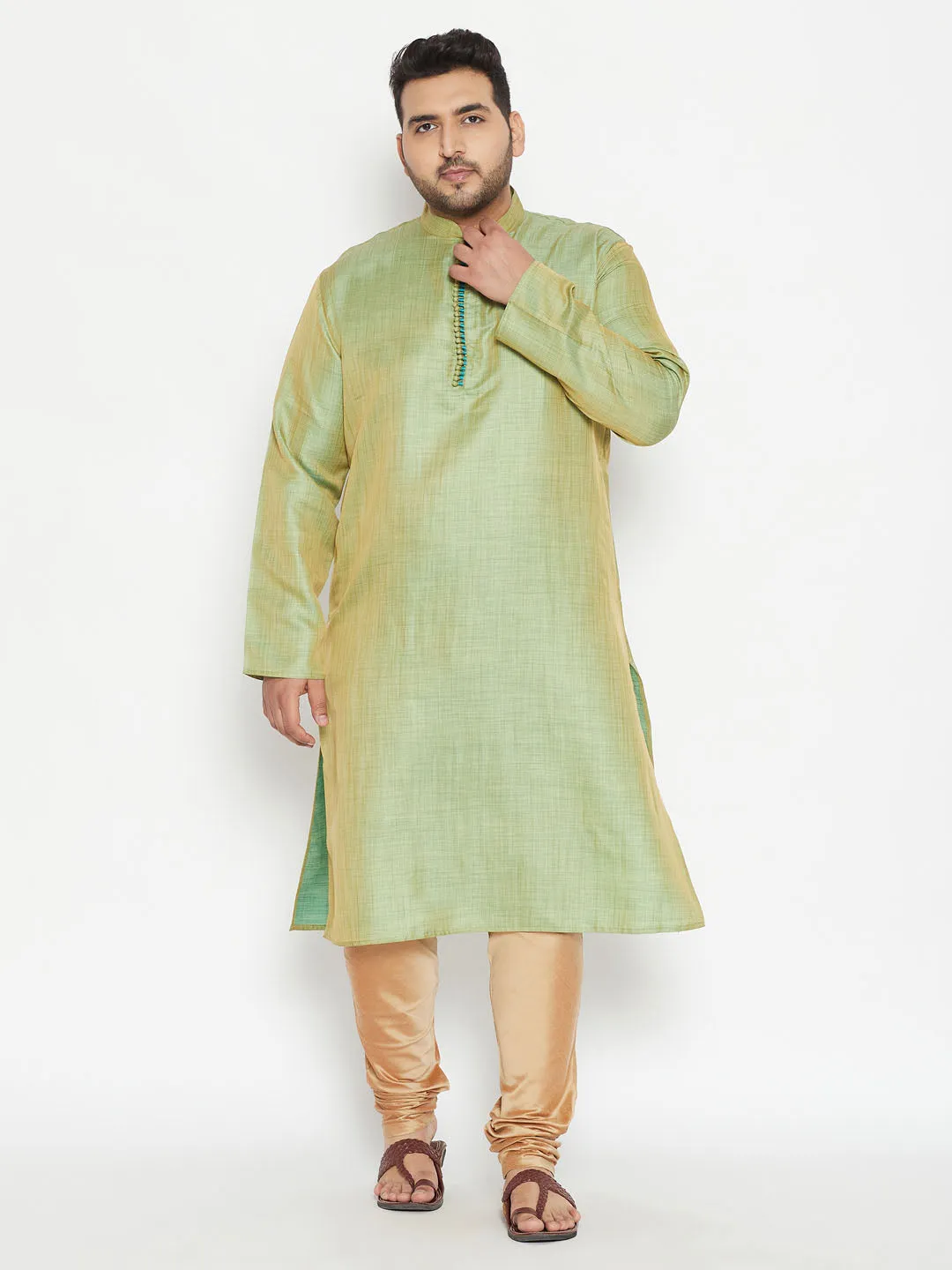 Jashvi Men's Plus Size Mint Green Viscose Blend Kurta