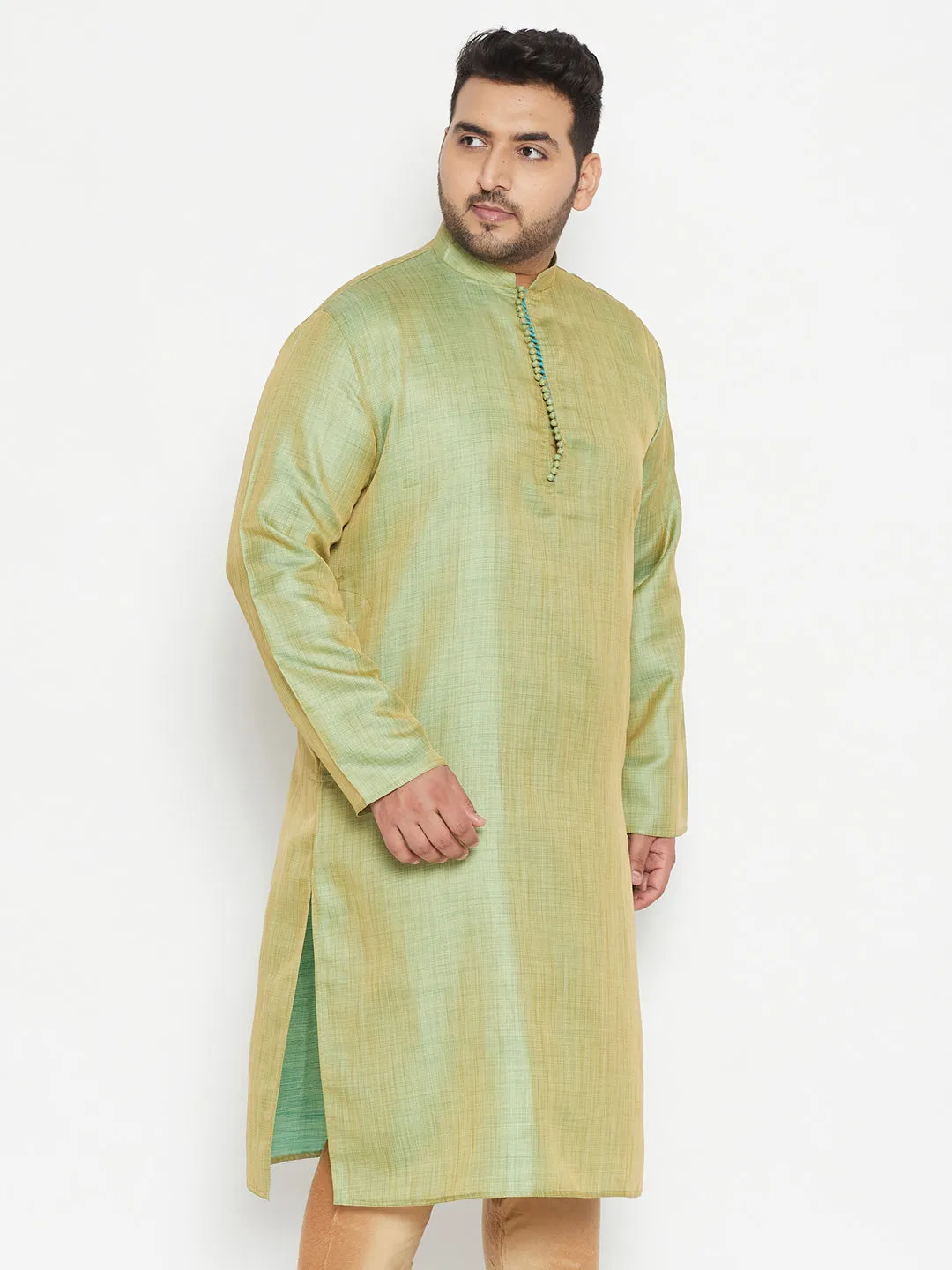 Jashvi Men's Plus Size Mint Green Viscose Blend Kurta