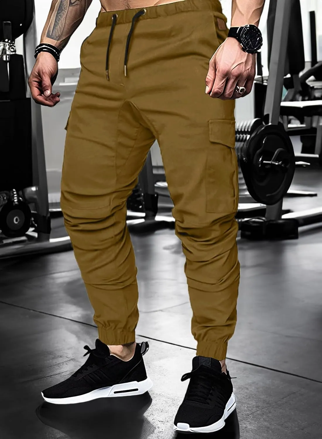 JMIERR Mens Fashion Cargo Pants - Casual Cotton Tapered Stretch Twill Drawstring Athletic Joggers Sweatpants with 6 Pockets