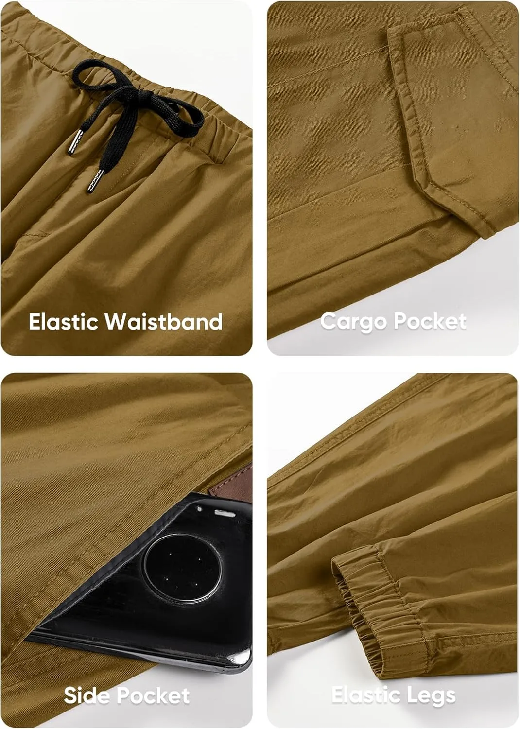 JMIERR Mens Fashion Cargo Pants - Casual Cotton Tapered Stretch Twill Drawstring Athletic Joggers Sweatpants with 6 Pockets