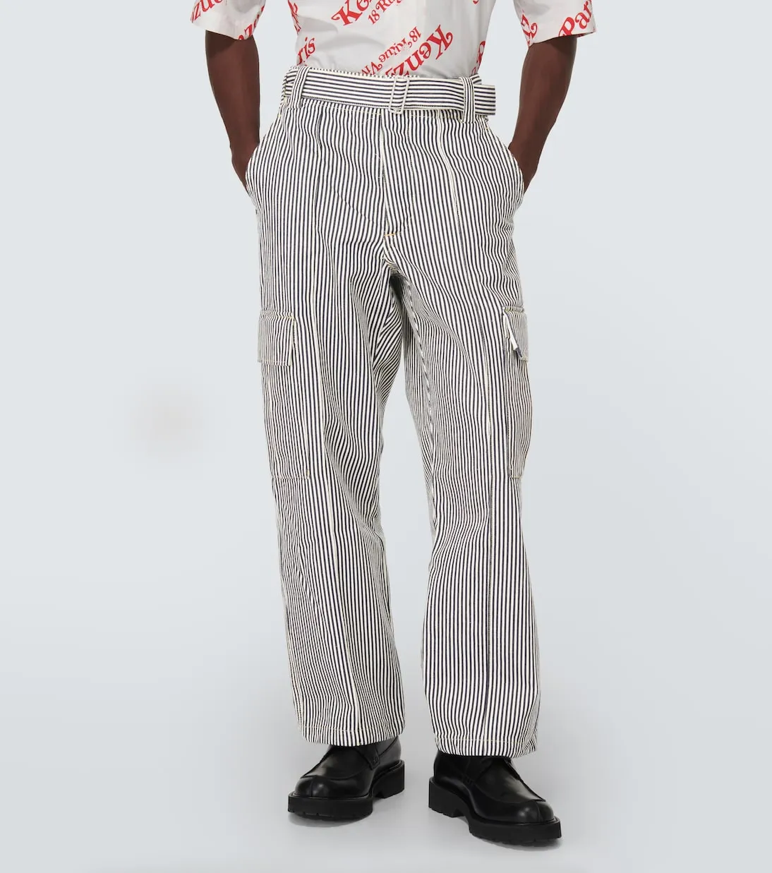 Kenzo Striped Straight Cargo Jeans, Black