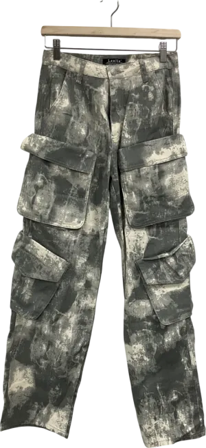 Laulia Grey Vintage Printed Pocket Wide Leg Jeans UK 8