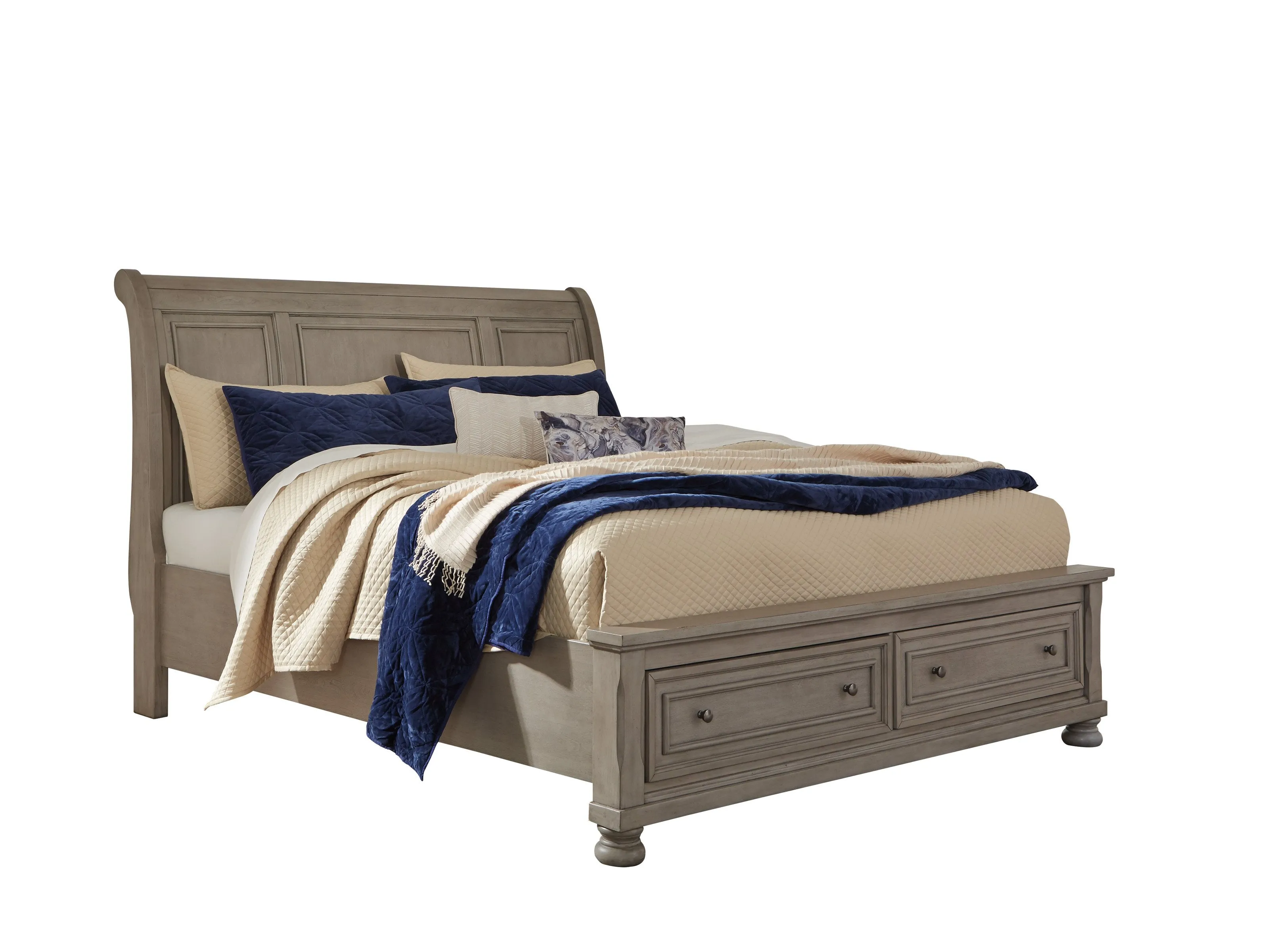 Lettner Light Gray King Storage Platform Sleigh Bed