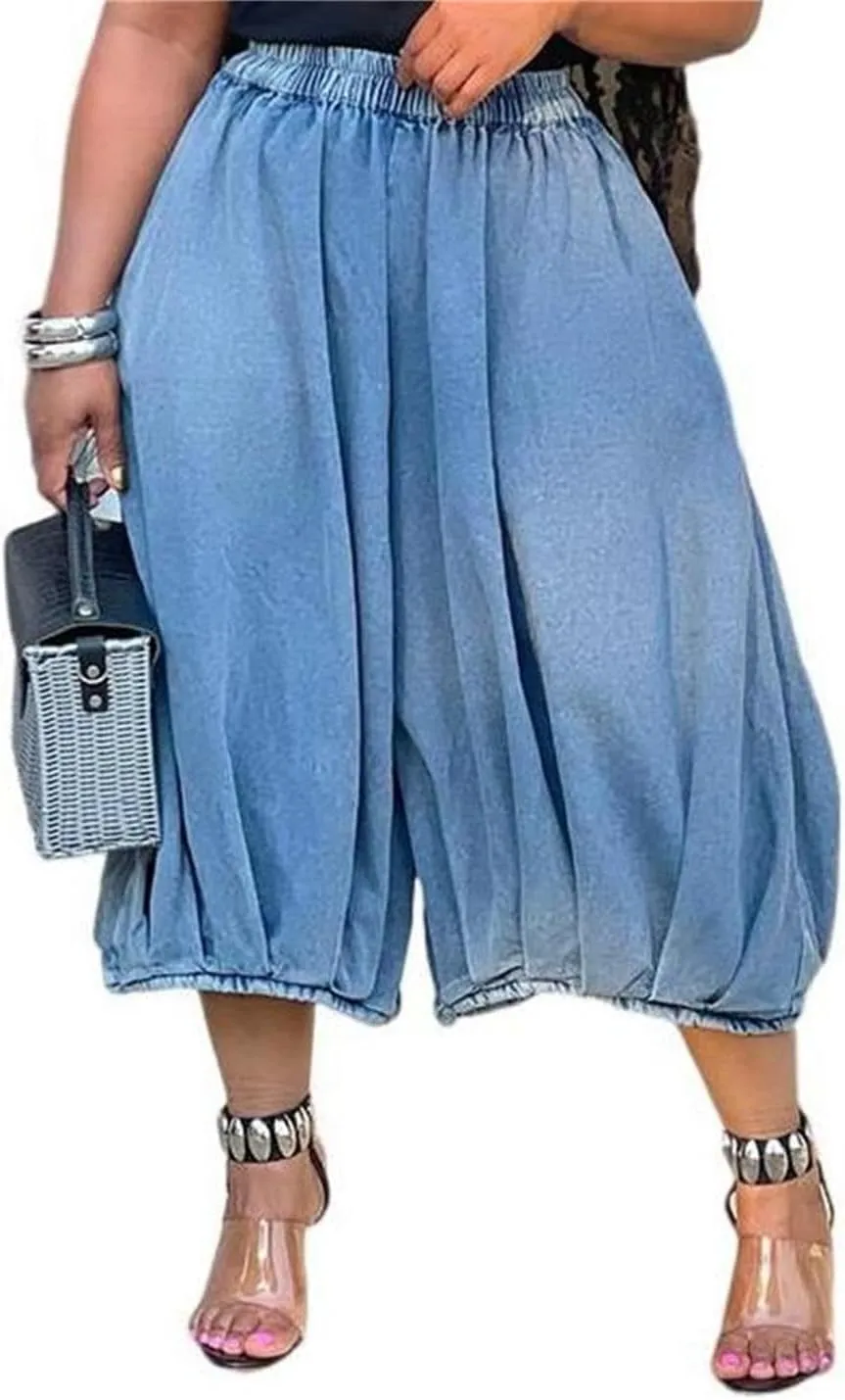 LKOUS Women's Causal Wide Leg Jeans,High Waisted Baggy Cropped Denim Pant with Pockets