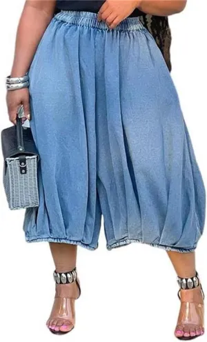 LKOUS Women's Causal Wide Leg Jeans,High Waisted Baggy Cropped Denim Pant with Pockets