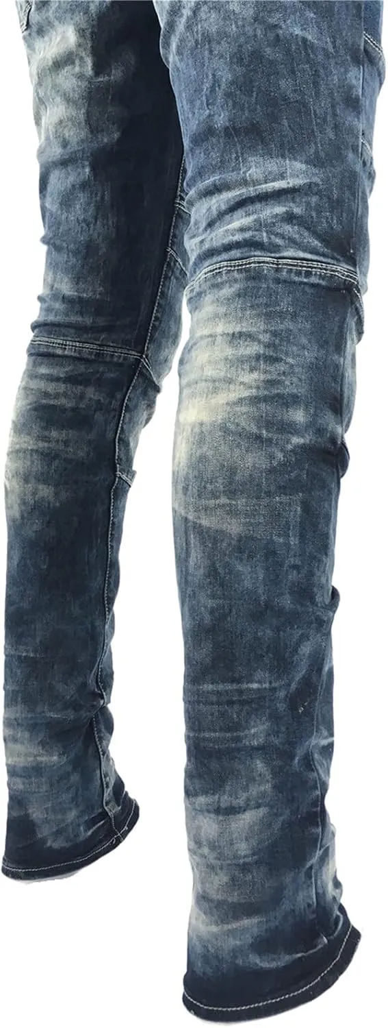 Men's Denim Jeans, Skinny Stretch Pleats Vintage Long Pant with Outside Tape
