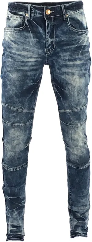 Men's Denim Jeans, Skinny Stretch Pleats Vintage Long Pant with Outside Tape