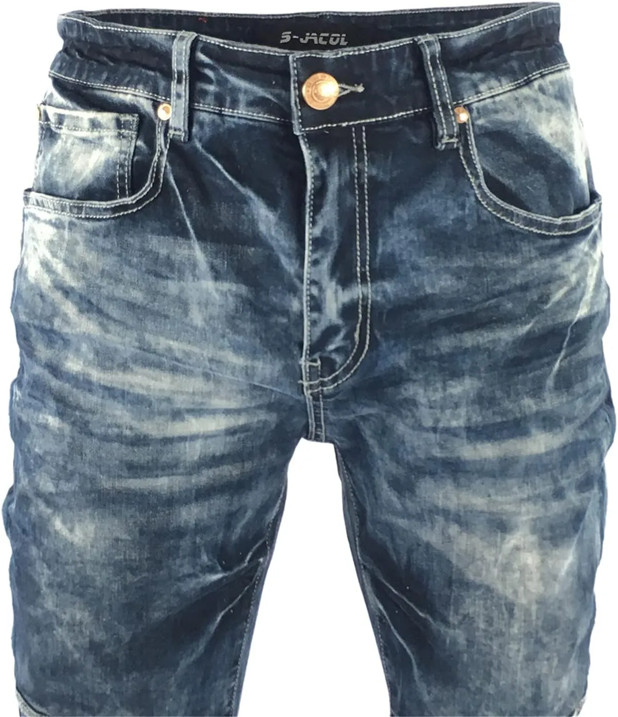 Men's Denim Jeans, Skinny Stretch Pleats Vintage Long Pant with Outside Tape