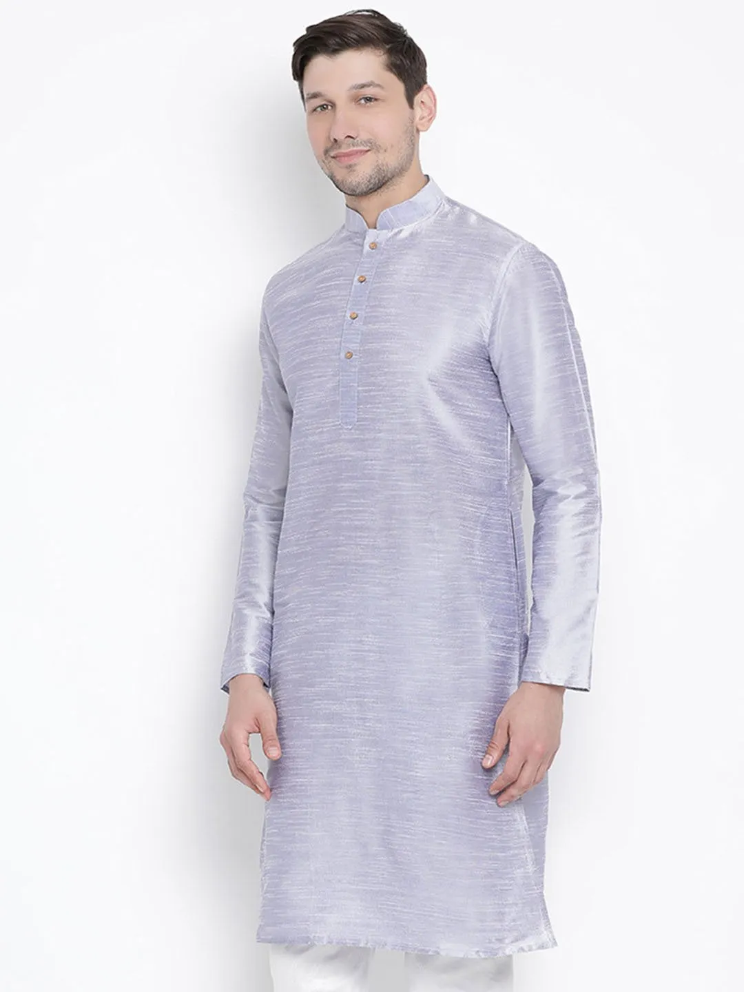 Men's Light Blue Cotton Silk Blend Kurta - Vastramay