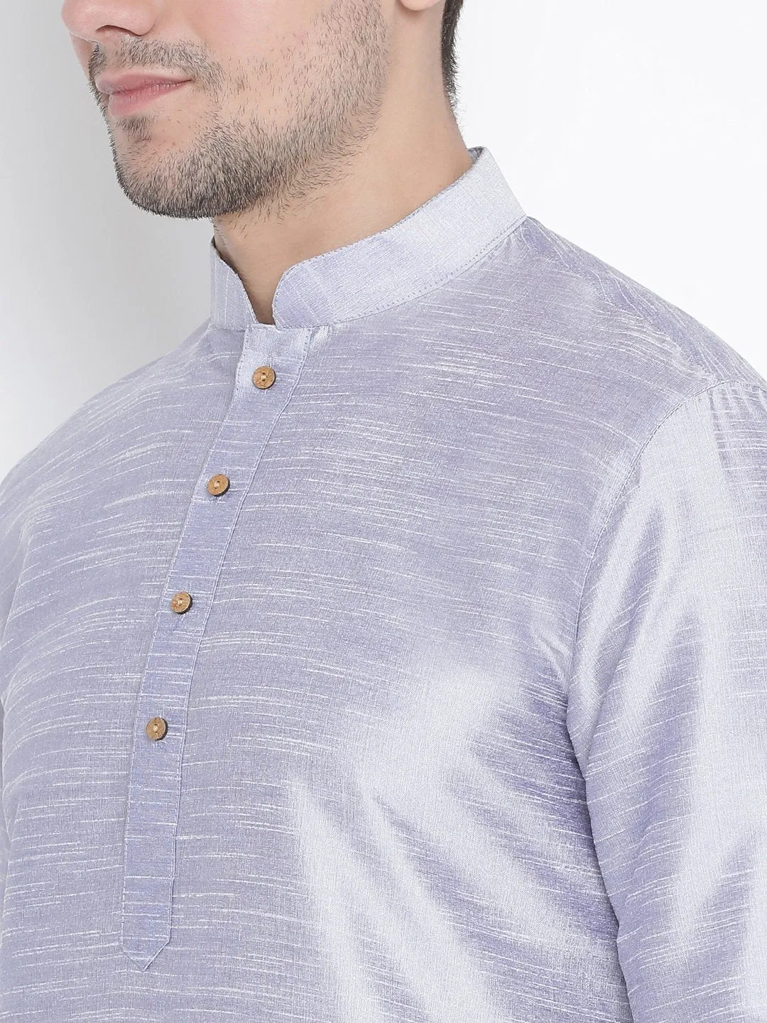 Men's Light Blue Cotton Silk Blend Kurta - Vastramay
