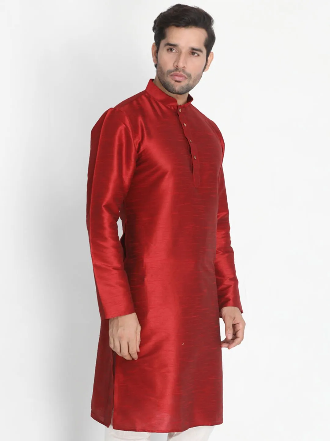 Men's Maroon Cotton Silk Blend Kurta - Vastramay
