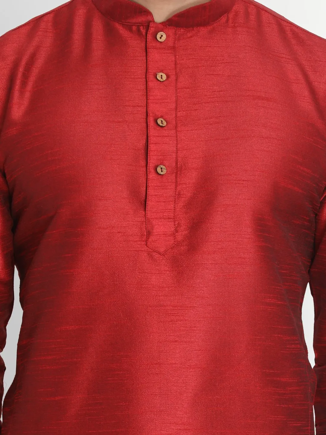 Men's Maroon Cotton Silk Blend Kurta - Vastramay