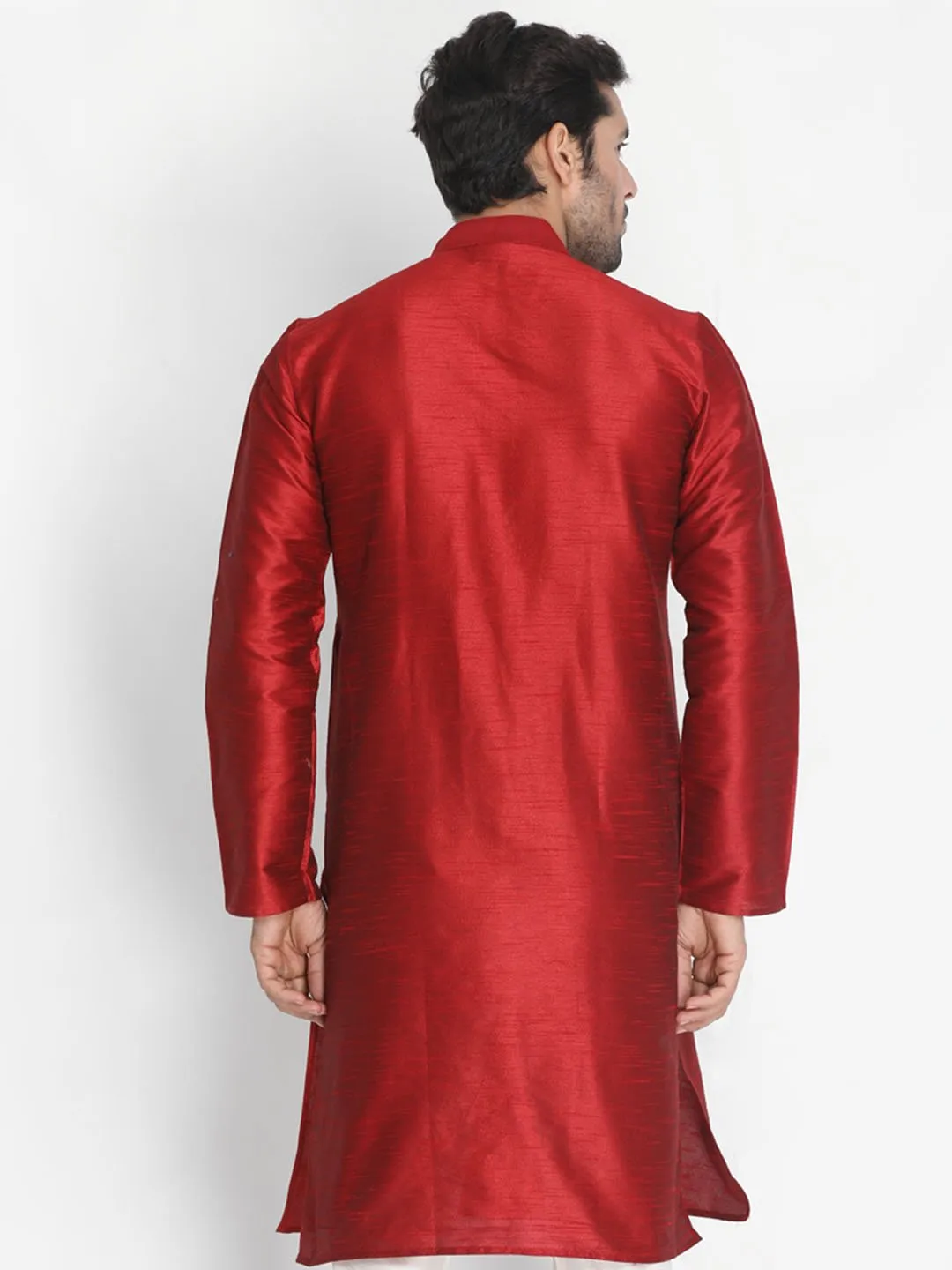 Men's Maroon Cotton Silk Blend Kurta - Vastramay