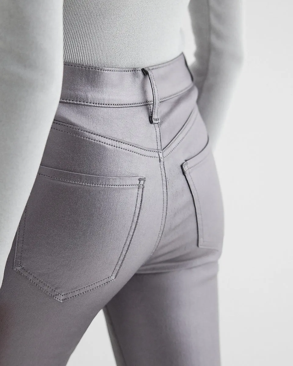 Mid Rise Gray Metallic Coated Skyscraper Jeans in Gray