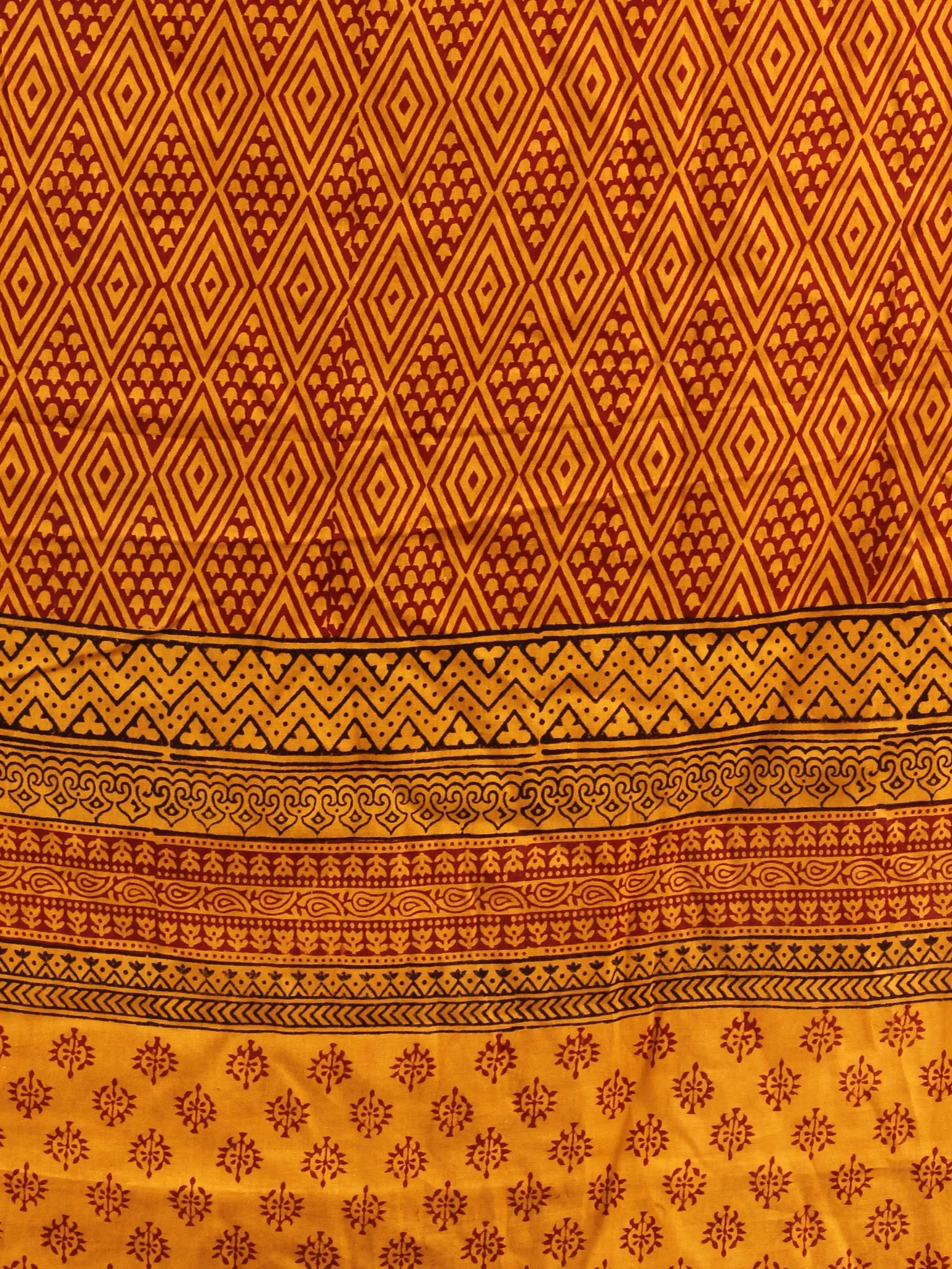 Mustard Red Black Bagh Hand Block Printed Cotton Suit-Salwar Fabric With Cotton Dupatta (Set of 3) - SU01HB414