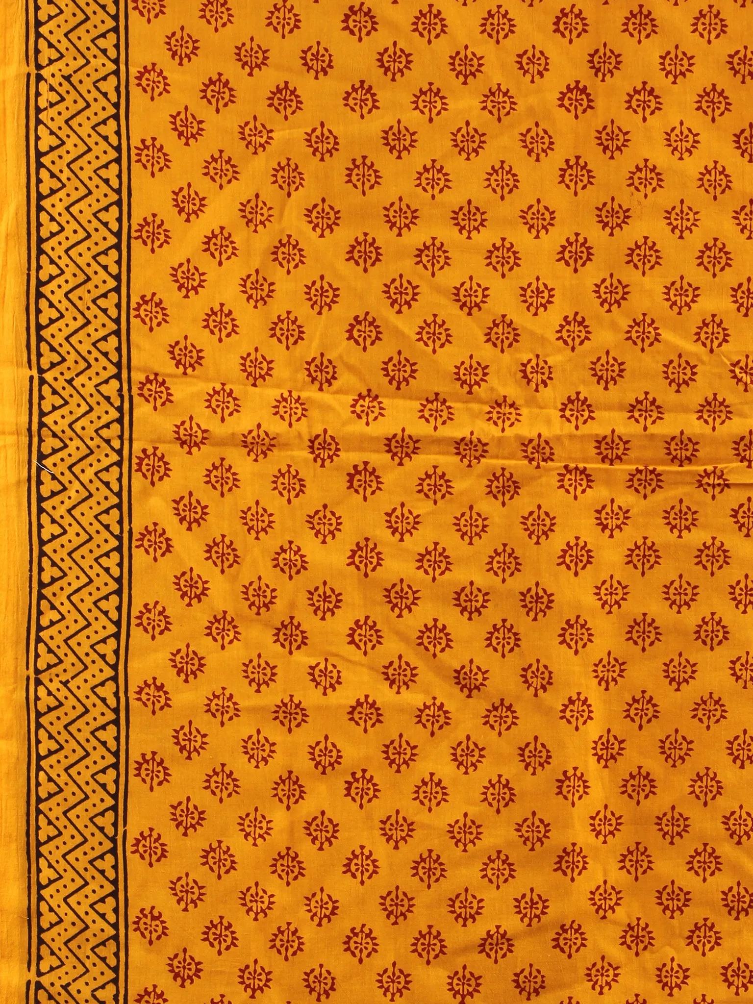 Mustard Red Black Bagh Hand Block Printed Cotton Suit-Salwar Fabric With Cotton Dupatta (Set of 3) - SU01HB414