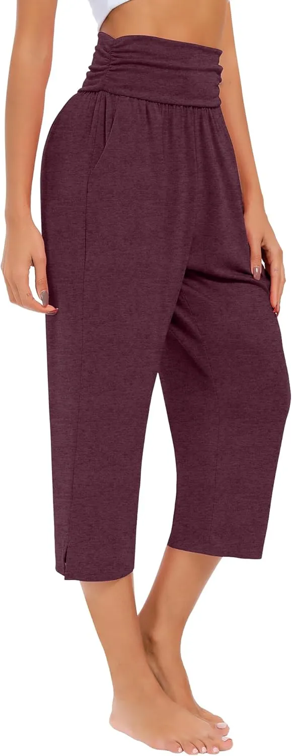 Neer 3 Pack Capri Pants for Women Casual Summer Lounge Yoga Pants Crop High Waist Loose Fit Sweatpants Pajamas with Pockets