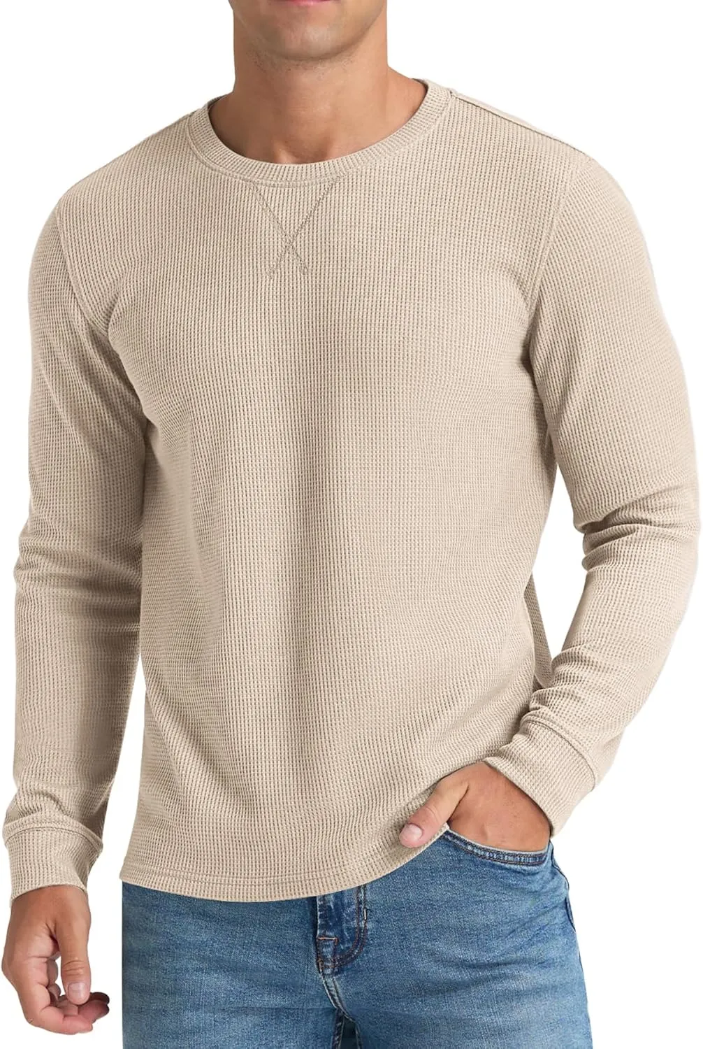 NITAGUT Mens Waffle Crewneck Shirts Slim Fit Long Sleeve Casual T-Shirt