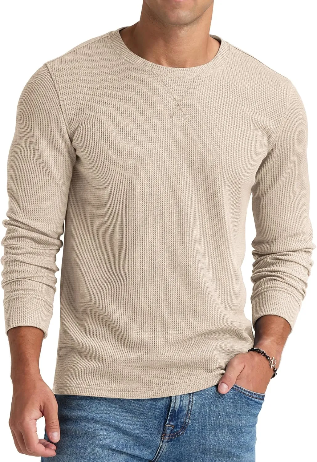 NITAGUT Mens Waffle Crewneck Shirts Slim Fit Long Sleeve Casual T-Shirt