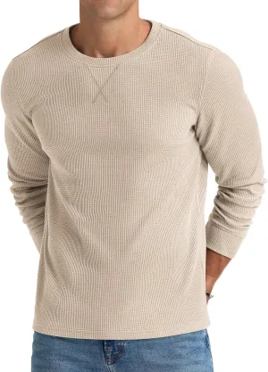 NITAGUT Mens Waffle Crewneck Shirts Slim Fit Long Sleeve Casual T-Shirt