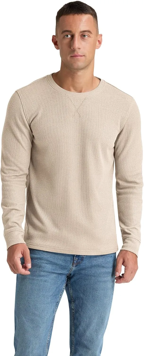 NITAGUT Mens Waffle Crewneck Shirts Slim Fit Long Sleeve Casual T-Shirt