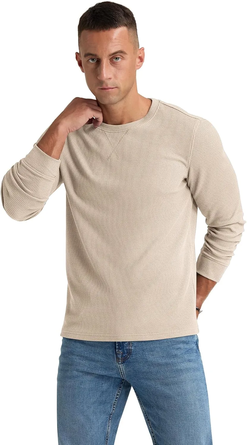 NITAGUT Mens Waffle Crewneck Shirts Slim Fit Long Sleeve Casual T-Shirt