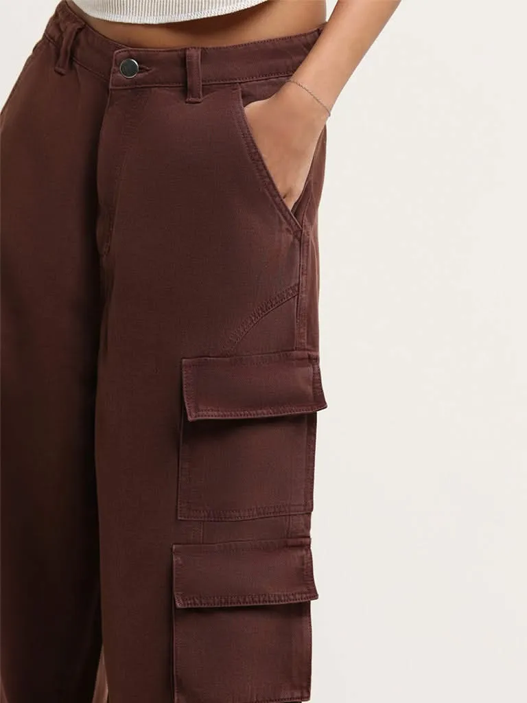 Nuon Brown Relaxed Fit Mid-Rise Cargo Jeans