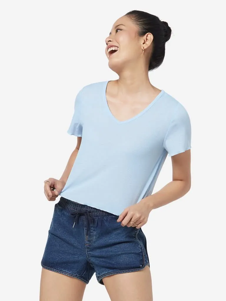 Nuon Light Blue Ribbed Regina T-Shirt