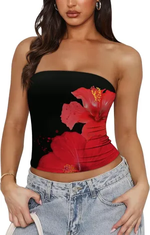 OFEEFAN Tube Tops for Women Floral Printed Summer Beach Vacation Outfits 2025 Ttrendy Fashion