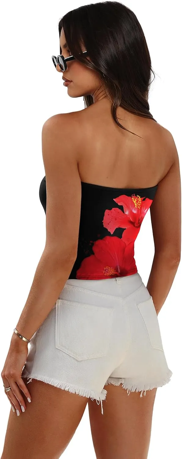 OFEEFAN Tube Tops for Women Floral Printed Summer Beach Vacation Outfits 2025 Ttrendy Fashion
