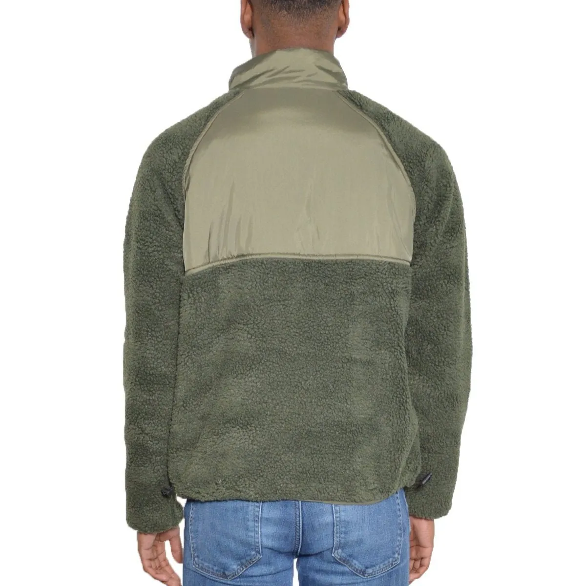 Olive Sherpa Zip-Up Jacket