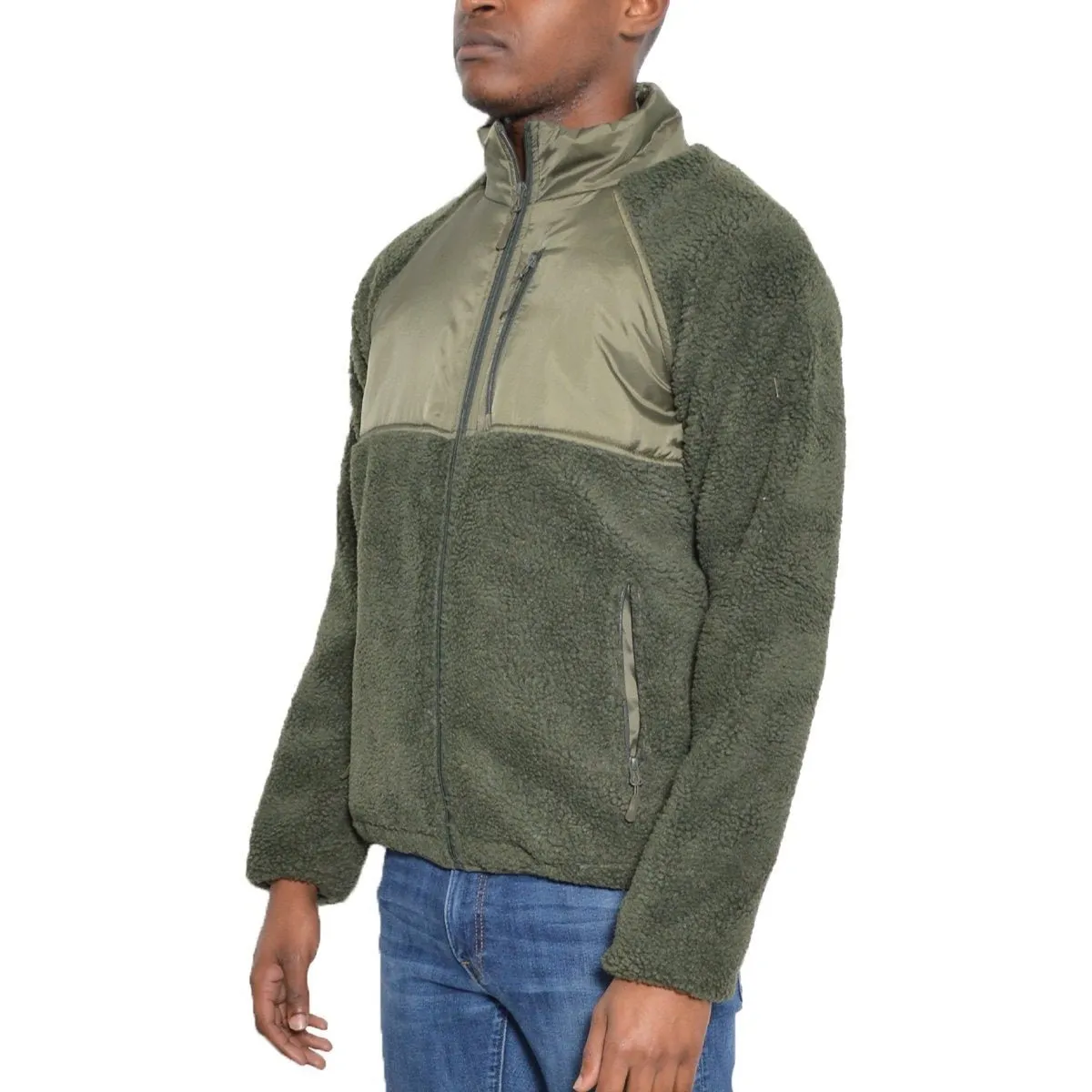 Olive Sherpa Zip-Up Jacket