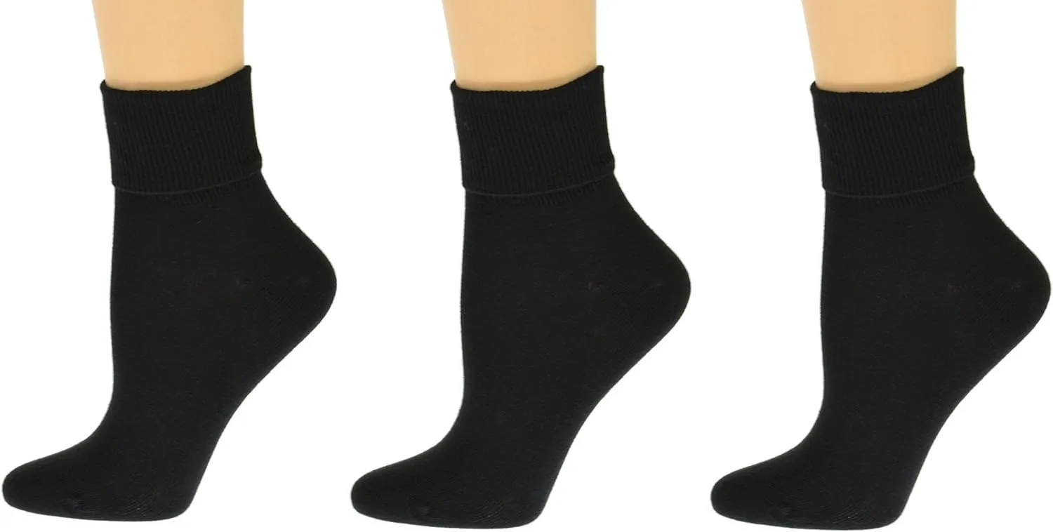 Organic Cotton Cuff Womens Ankle Sock, Breathable, Non-Irritating Seamless Socks for Women Causal Crew for Activewear -3 Pair